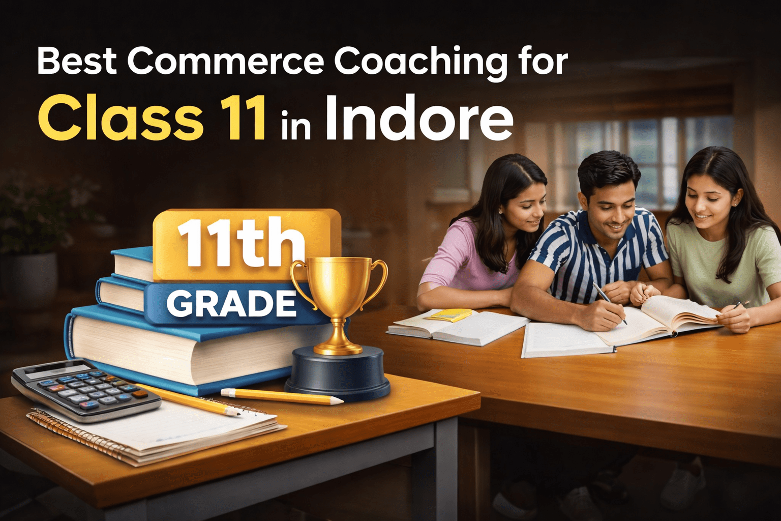 Best commerce coaching for class 11 in Indore at Singh Institute with students studying accounts economics and business studies